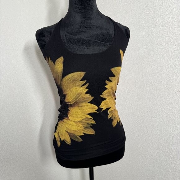 Retro Doll Tops - Sunflower Print Black Racerback Tank Top Small Rayon & Spandex Retro Doll‎